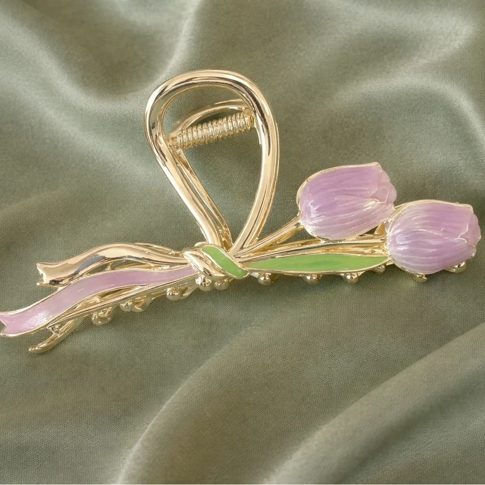 Purple Tulip Bow Metal Hair Clip